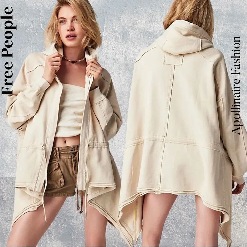 Free People Emilia Hoodie Cardigan in Oyster Grey Creme Large NWT